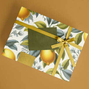 Papier Cadeau Citron jaune vibrant et botanique à l'aquarelle bl