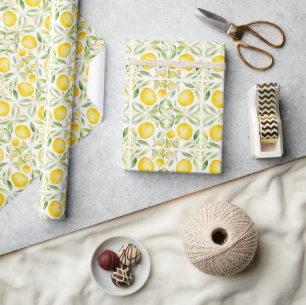 Papier Cadeau Citron Vert Chic Aquarelle Amalfi Italie Sage