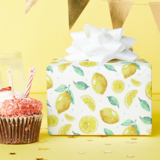 Papier Cadeau citrons aquarelles (Fête d'anniversaire)