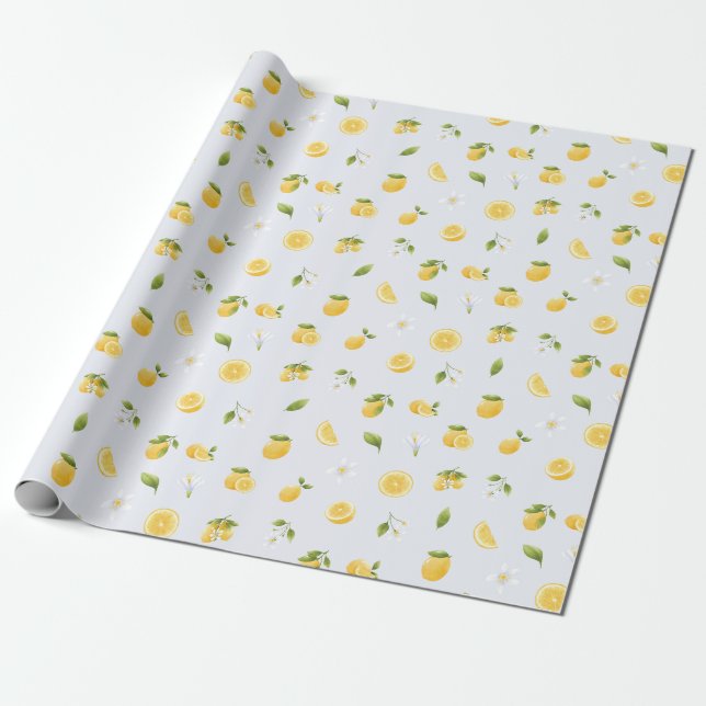 Papier Cadeau Citrons bleu clair (Déroulé)