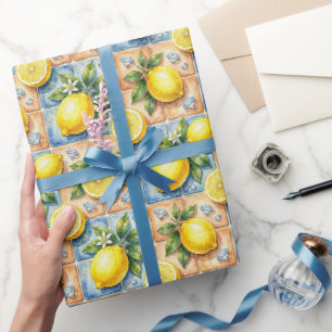 Papier Cadeau Citrons d'Amalfi, Diamants et carreaux méditerrané
