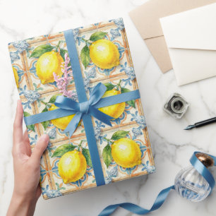 Papier Cadeau Citrons d'Amalfi, Diamants et carreaux méditerrané