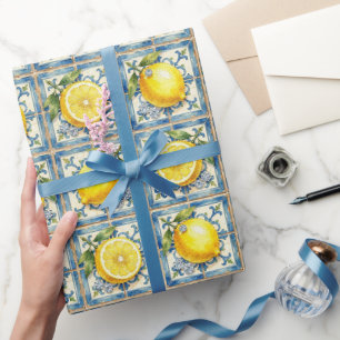 Papier Cadeau Citrons d'Amalfi, Diamants et carreaux méditerrané