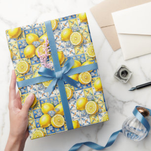 Papier Cadeau Citrons d'Amalfi, Diamants et carreaux méditerrané