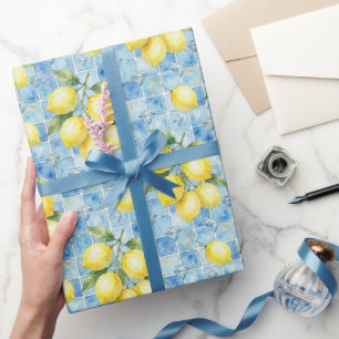 Papier Cadeau Citrons d'Amalfi, Diamants et carreaux méditerrané