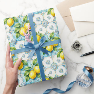Papier Cadeau Citrons d'Amalfi, Diamants et carreaux méditerrané