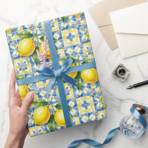 Papier Cadeau Citrons d'Amalfi, Diamants et carreaux méditerrané