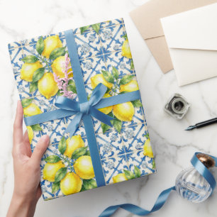 Papier Cadeau Citrons d'Amalfi, Diamants et carreaux méditerrané