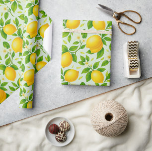 Papier Cadeau Citrons et fleurs d'aquarelle - Citrus frais