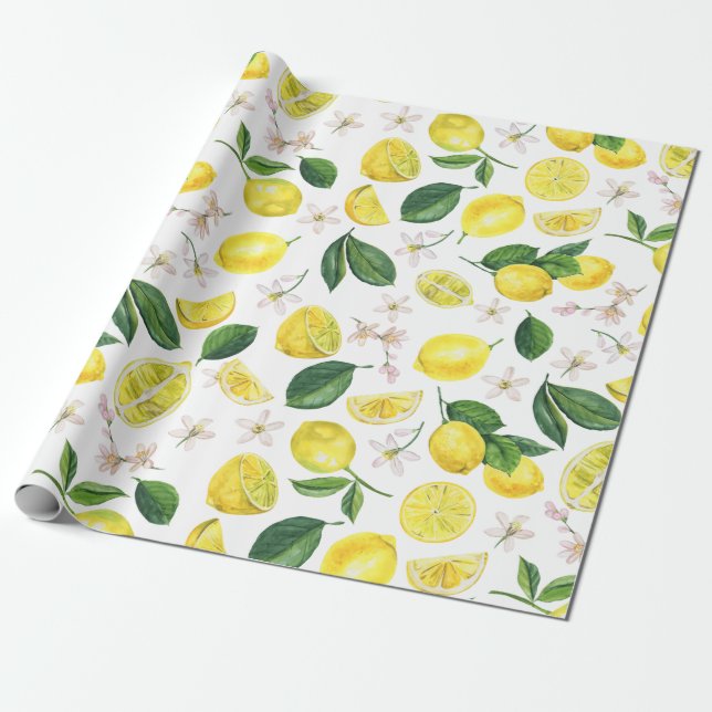 Papier Cadeau Citrons frais Fruits d'agrumes floraux Motif d'été (Déroulé)