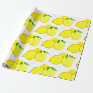 Papier Cadeau Citrons Fruit Jaune Motif Aquarelle Russe