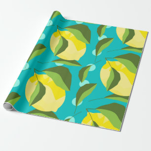 Papier Cadeau citrons jaunes avec feuilles verts sans couture mo