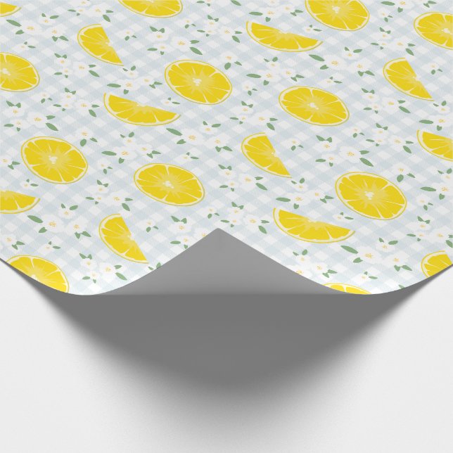 Papier Cadeau Citrons vintages et motifs floraux (Coin)