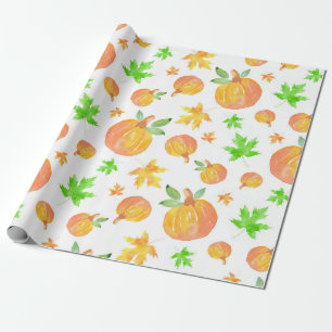 Papier Cadeau Citrouille aquarelle et Motif feuille d'érable