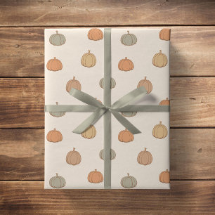 Papier Cadeau Citrouille beige boho neutre Halloween automne mue