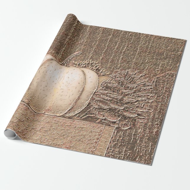 Papier Cadeau Citrouille Blanc Or Métal Élégant Découpage Automn (Déroulé)