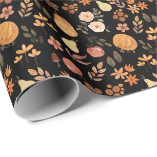 Papier Cadeau Citrouille d'aquarelle orange et noir Motif d'auto