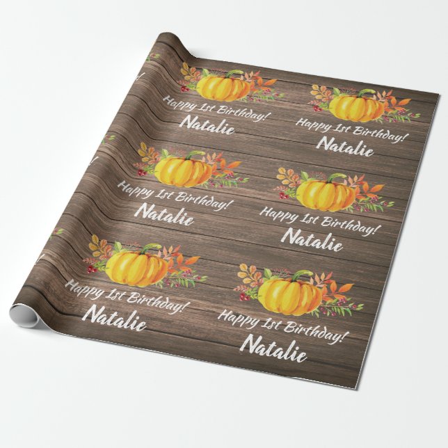Papier Cadeau Citrouille d'aquarelle rustique Automne Anniversai (Déroulé)