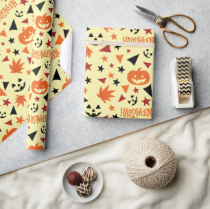 Papier Cadeau Citrouille d'Halloween et Stars envelopper cadeau 