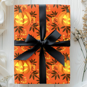 Papier Cadeau Citrouille Floral Jack O'Lantern Motif