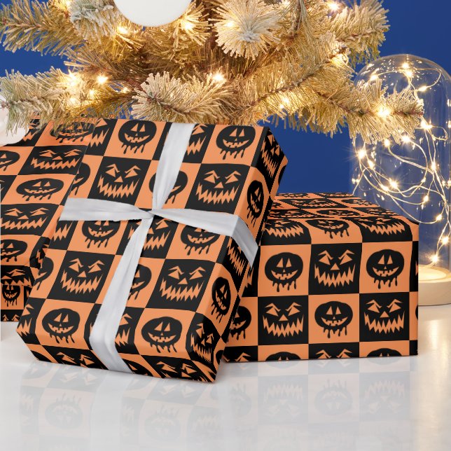 Papier Cadeau Citrouille Halloween Face Fantôme Motif Éffrayant (Vacances)