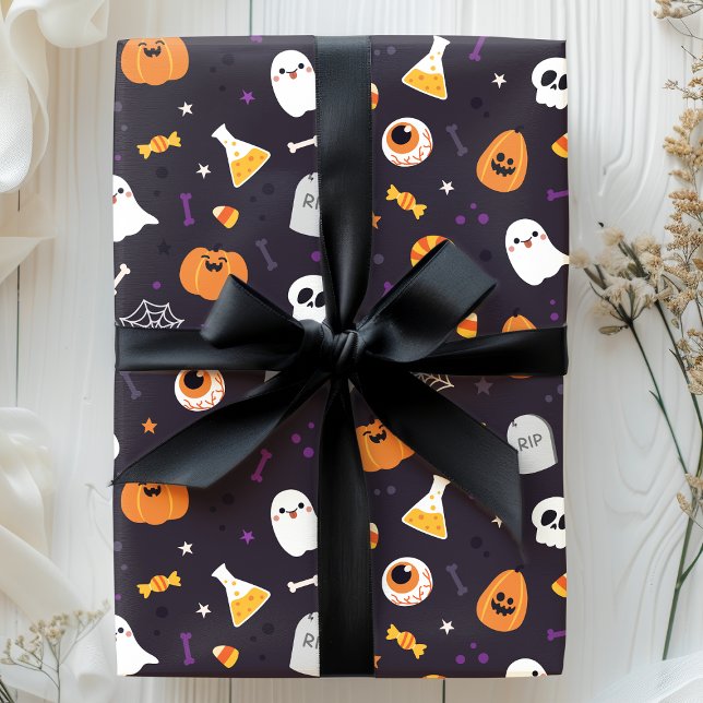 Papier Cadeau Citrouille mou Fantôme Araignée Motif Halloween (Créateur téléchargé)