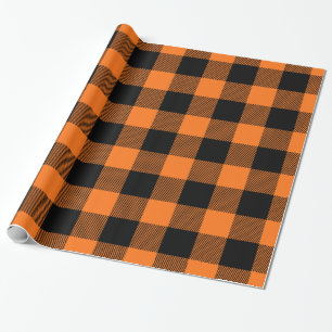 Papier Cadeau Citrouille Orange Noir Énorme Buffalo Carreaux Tar