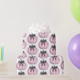 Papier Cadeau Citrouille rose avec arc noir