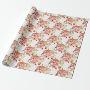 Papier Cadeau Citrouille rose et Fleurs Cadeau Faveur