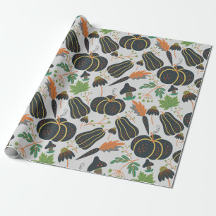 Papier Cadeau Citrouille sans soudure carotte motif noir et blan
