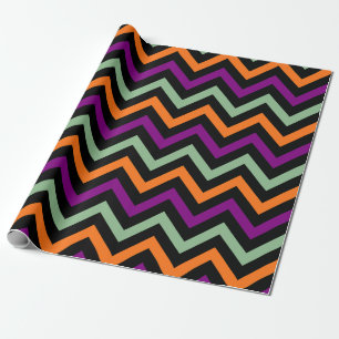 Papier Cadeau Citrouille, violet, vert et noir Chevron raypes