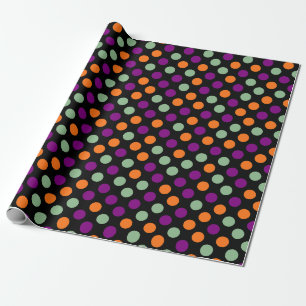 Papier Cadeau Citrouille, violet, vert et noir Pois