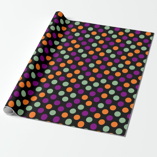 Papier Cadeau Citrouille, violet, vert et noir Pois (Déroulé)