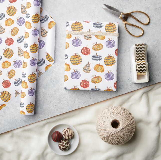 Papier Cadeau Citrouilles à motifs colorés (Artisanat)