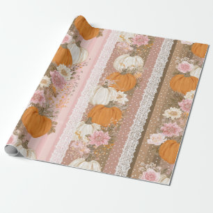 Papier Cadeau Citrouilles d'automne & dentelle fleurie Motif san