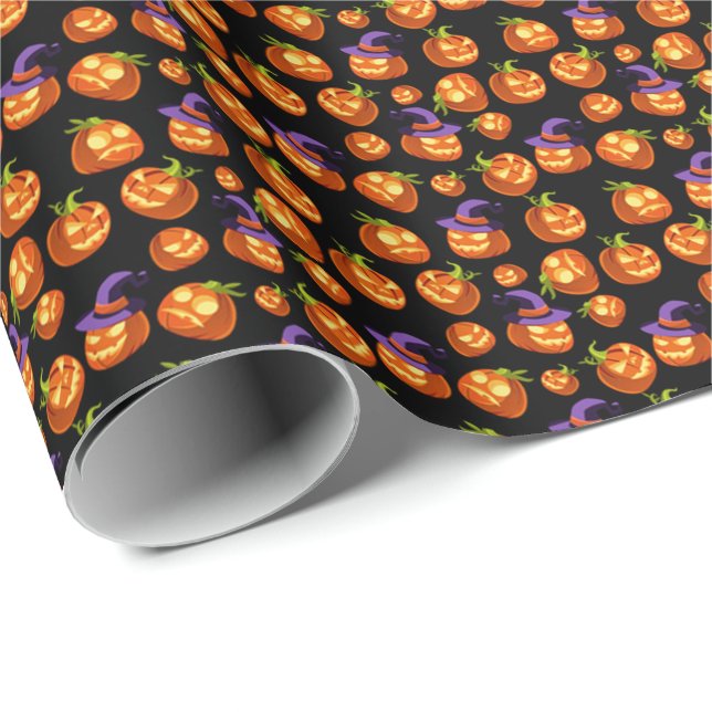Papier Cadeau Citrouilles d'Halloween effrayants (Coin rond)