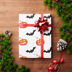 Papier Cadeau Citrouilles et chauves-souris d'Halloween, Trou ou