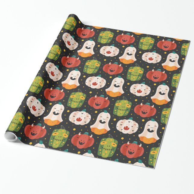 Papier Cadeau Citrouilles et gourmands d'Halloween (Déroulé)