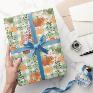 Papier Cadeau Citrouilles sur le papier d'emballage blanc et ver