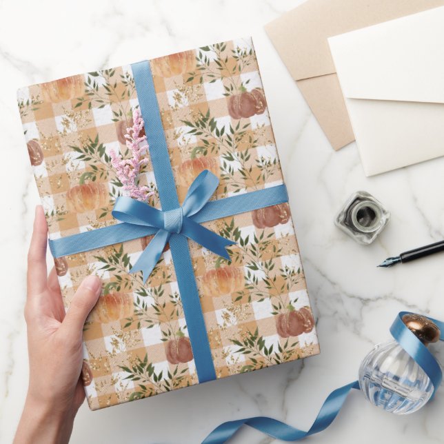 Papier Cadeau Citrouilles sur papier d'emballage orange et blanc (Cadeaux)