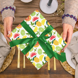 Papier Cadeau Citrus blanc Fruit Citron orange Tangerine Motif