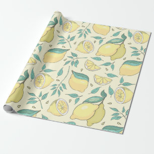 Papier Cadeau Citrus de citron moderne jaune d'été Personnalisé