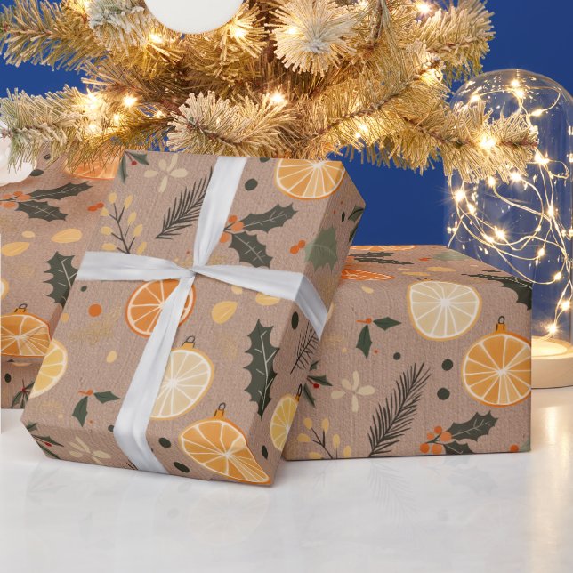 Papier Cadeau Citrus séchés Kraft d'hiver moderne  (Vacances)