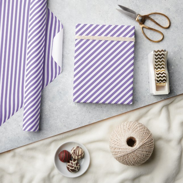 Papier Cadeau Classé Chic Lavande Violet Blancs Motif (Artisanat)
