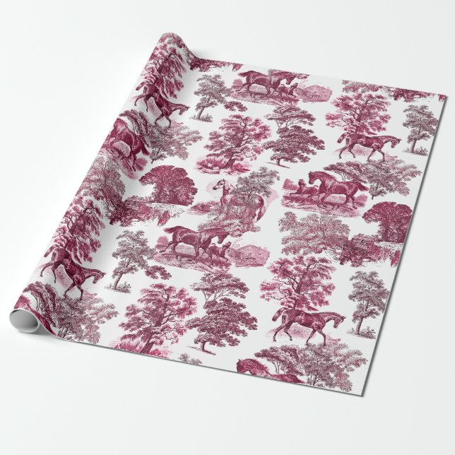 Papier Cadeau Classé élégant Rustique Magenta Horses Country Toi (Déroulé)
