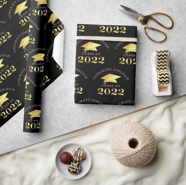 Papier Cadeau Classe élégante de 2022 Black Gold Personnalisé (Artisanat)