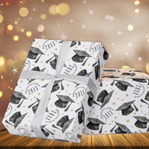 Papier Cadeau Classe Moderne Noir et Blanc Graduate De 2024
