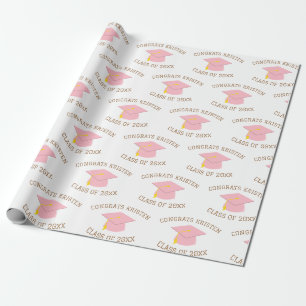 Papier Cadeau Classe personnalisée de 20xx Pink Graduation Cap c