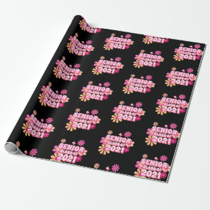 Papier Cadeau Classe supérieure de 2021 Graduate Pink Retro Mot