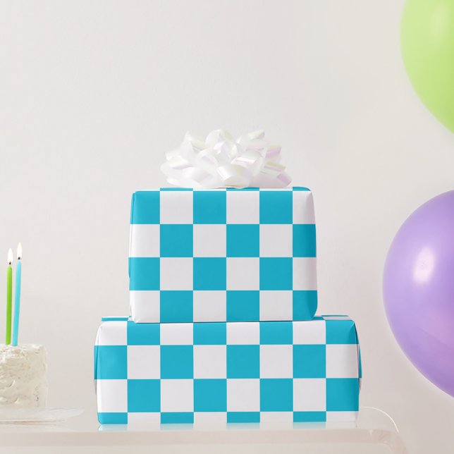 Papier Cadeau Classic aqua blue checkerboard (Créateur téléchargé)